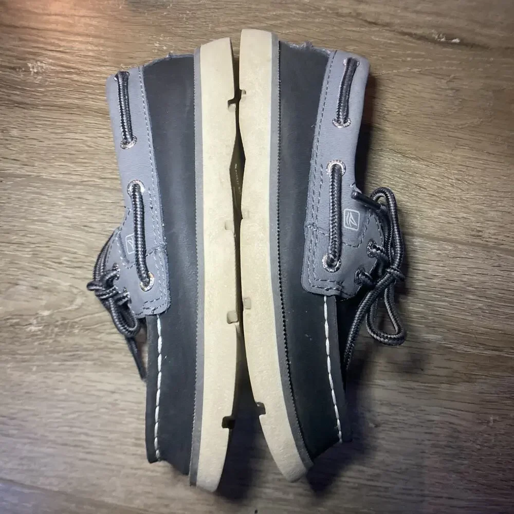 Sperry Top-Sider Leward Boat Shoes Boys Sz 12.5 Black Grey Leather Casual